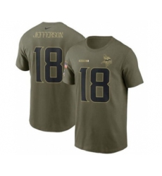 Men's Minnesota Vikings #18 Justin Jefferson 2021 Olive Salute To Service Football T-Shirt