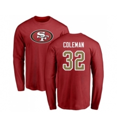 Football San Francisco 49ers #32 Tevin Coleman Red Name & Number Logo Long Sleeve T-Shirt