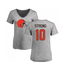 Football Women's Cleveland Browns #10 Jaelen Strong Ash Name & Number Logo T-Shirt