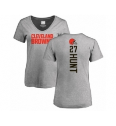 Football Women's Cleveland Browns #27 Kareem Hunt Ash Backer V-Neck T-Shirt