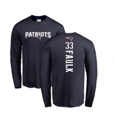 Football New England Patriots #33 Kevin Faulk Navy Blue Backer Long Sleeve T-Shirt