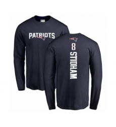 Football New England Patriots #8 Jarrett Stidham Navy Blue Backer Long Sleeve T-Shirt