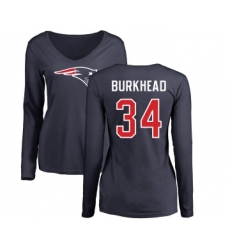 Football Women's New England Patriots #34 Rex Burkhead Navy Blue Name & Number Logo Slim Fit Long Sleeve T-Shirt
