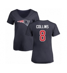 Football Women's New England Patriots #8 Jamie Collins Navy Blue Name & Number Logo Slim Fit T-Shirt