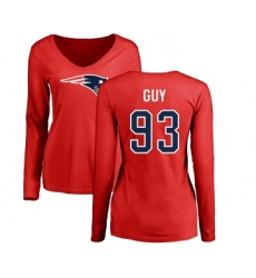 Football Women's New England Patriots #93 Lawrence Guy Red Name & Number Logo Slim Fit Long Sleeve T-Shirt
