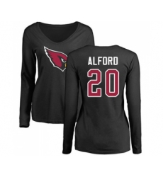Football Women's Arizona Cardinals #20 Robert Alford Black Name & Number Logo Long Sleeve T-Shirt