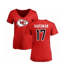Football Women's Kansas City Chiefs #17 Mecole Hardman Red Name & Number Logo Slim Fit T-Shirt