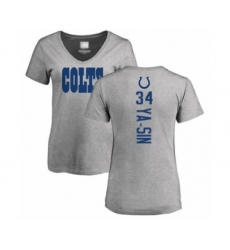 Football Women's Indianapolis Colts #34 Rock Ya-Sin Ash Backer T-Shirt