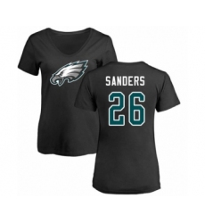 Women's Philadelphia Eagles #26 Miles Sanders Black Name & Number Logo Slim Fit T-Shirt