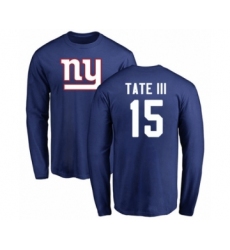 Football New York Giants #15 Golden Tate III Royal Blue Name & Number Logo Long Sleeve T-Shirt