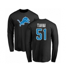 Football Detroit Lions #51 Jahlani Tavai Black Name & Number Logo Long Sleeve T-Shirt