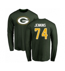 Football Green Bay Packers #74 Elgton Jenkins Green Name & Number Logo Long Sleeve T-Shirt