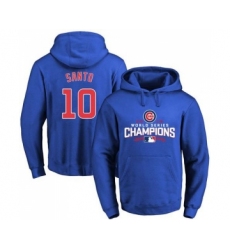 Cubs #10 Ron Santo Blue 2016 World Series Champions Pullover MLB Hoodie
