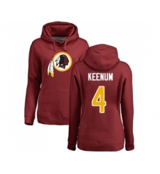 Football Women's Washington Redskins #4 Case Keenum Maroon Name & Number Logo Pullover Hoodie