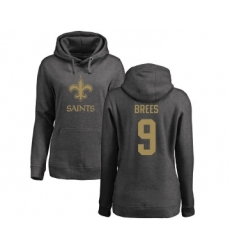 Football Women's New Orleans Saints #9 Drew Brees Ash One Color Pullover Hoodie