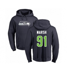 Football Seattle Seahawks #91 Cassius Marsh Navy Blue Name & Number Logo Pullover Hoodie