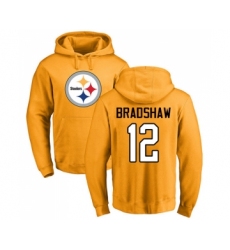 Football Pittsburgh Steelers #12 Terry Bradshaw Gold Name & Number Logo Pullover Hoodie