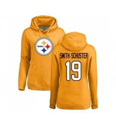 Football Women's Pittsburgh Steelers #19 JuJu Smith-Schuster Gold Name & Number Logo Pullover Hoodie
