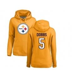 Football Women's Pittsburgh Steelers #5 Joshua Dobbs Gold Name & Number Logo Pullover Hoodie