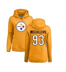 Football Women's Pittsburgh Steelers #93 Dan McCullers Gold Name & Number Logo Pullover Hoodie