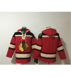 Men's Chicago Blackhawks Blank Red Lace-Up Pullover Hoodie