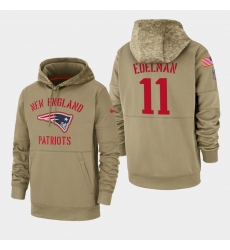 Men's New England Patriots #11 Julian Edelman 2019 Salute to Service Sideline Therma Pullover Hoodie - Tan
