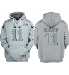 Men's Philadelphia Eagles #11 A.J. Brown Gray Atmosphere Fashion Super Bowl LVII Patch Pullover Hoodie