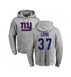 Football New York Giants #37 Julian Love Ash Name & Number Logo Pullover Hoodie
