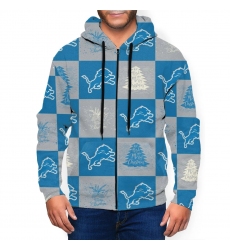 Lions Team Ugly Christmas Men's Zip Hooded Sweatshirt