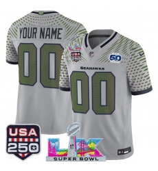 Men's Seattle Seahawks Active Player Custom Gray 2025 F.U.S.E. Super Bowl LX & US 250th anniversary And 50th Season“Rivalries” Vapor Limited Football Stitc