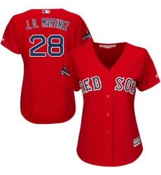 Women's Majestic Boston Red Sox #28 J D  Martinez Authentic Red Alternate Home 2018 World Series Champions MLB Jersey
