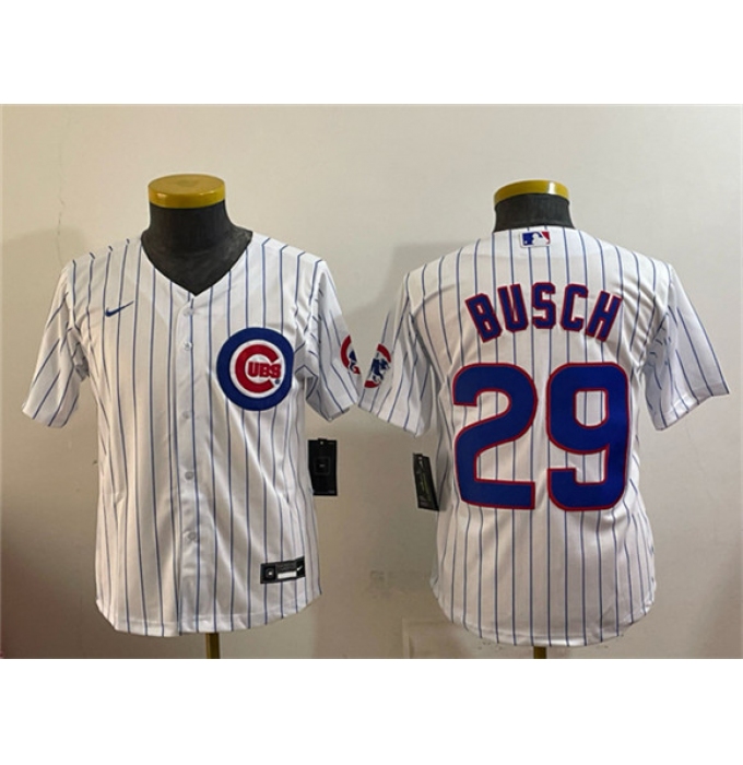 Youth Chicago Cubs #29 Michael Busch White Cool Base Stitched Baseball Jersey