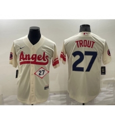 Men's Los Angeles Angels #27 Mike Trout Number Cream 2022 City Connect Cool Base Stitched Jersey