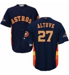 Youth Majestic Houston Astros #27 Jose Altuve Authentic Navy Blue Alternate 2018 Gold Program Cool Base MLB Jersey