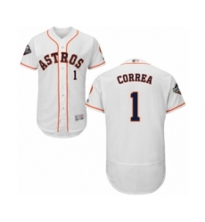 Men's Houston Astros #1 Carlos Correa White Home Flex Base Authentic Collection 2019 World Series Bound Baseball Jersey
