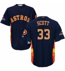 Youth Majestic Houston Astros #33 Mike Scott Authentic Navy Blue Alternate 2018 Gold Program Cool Base MLB Jersey