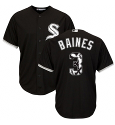 Men's Majestic Chicago White Sox #3 Harold Baines Authentic Black Team Logo Fashion Cool Base MLB Jersey
