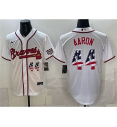 Men's Atlanta Braves #44 Hank Aaron White USA 250 Fourth of July Home Stadium Stitched Baseball Jersey