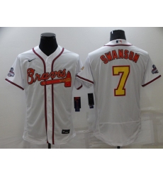 Men's Atlanta Braves #7 Dansby Swanson 2021 White Gold World Series Champions Jersey