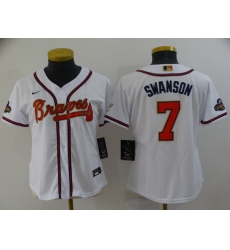 Women's Atlanta Braves #7 Dansby Swanson Nike White 2022 Gold Program Authentic Player Jersey