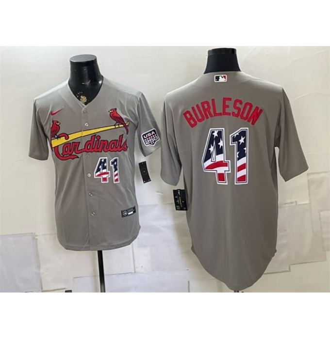 Men's St. Louis Cardinals #41 Alec Burleson Gray USA 250 Fourth of July Stitched Baseball Jersey