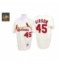 Men's Mitchell and Ness St. Louis Cardinals #45 Bob Gibson Authentic Cream Throwback MLB Jersey