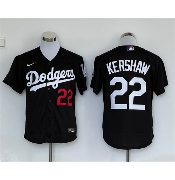 Men's Los Angeles Dodgers #22 Clayton Kershaw Black Cool Base Stitched Baseball Jersey