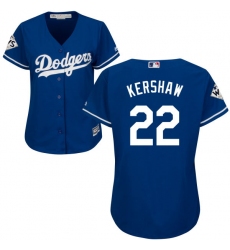 Women's Majestic Los Angeles Dodgers #22 Clayton Kershaw Replica Royal Blue Alternate 2017 World Series Bound Cool Base MLB Jersey