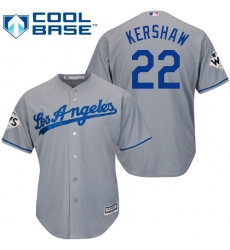 Youth Majestic Los Angeles Dodgers #22 Clayton Kershaw Authentic Grey Road 2017 World Series Bound Cool Base MLB Jersey