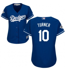 Women's Majestic Los Angeles Dodgers #10 Justin Turner Replica Royal Blue Alternate 2017 World Series Bound Cool Base MLB Jersey