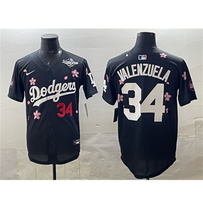 Men's Los Angeles Dodgers #34 Fernando Valenzuela Black 2025 World Series Tokyo Series Limited Stitched Baseball Jersey