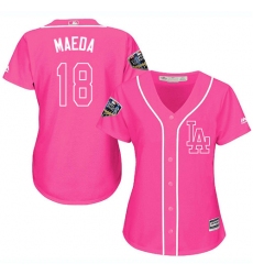Women's Majestic Los Angeles Dodgers #18 Kenta Maeda Authentic Pink Fashion Cool Base 2018 World Series MLB Jersey
