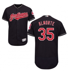 Men's Majestic Cleveland Indians #35 Abraham Almonte Navy Blue Alternate Flex Base Authentic Collection MLB Jersey