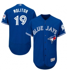 Men's Majestic Toronto Blue Jays #19 Paul Molitor Blue Alternate Flex Base Authentic Collection MLB Jersey